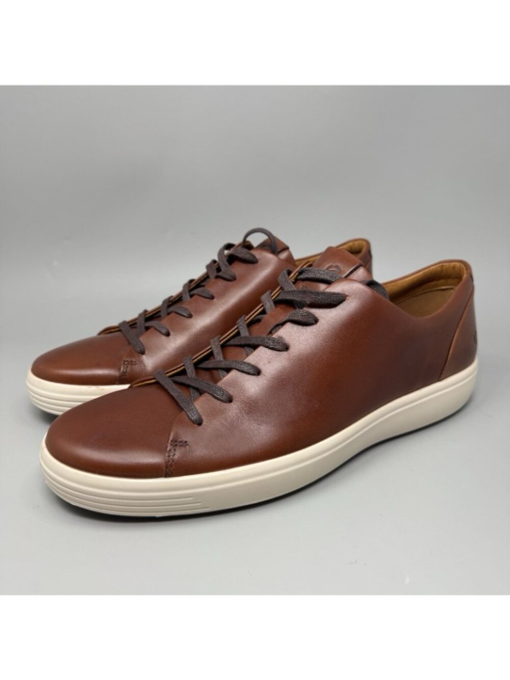 Ecco Soft 7 Leather Men's Low Top Trainers Men's 13/13.5  Cognac Brown Shoes - Picture 3 of 9